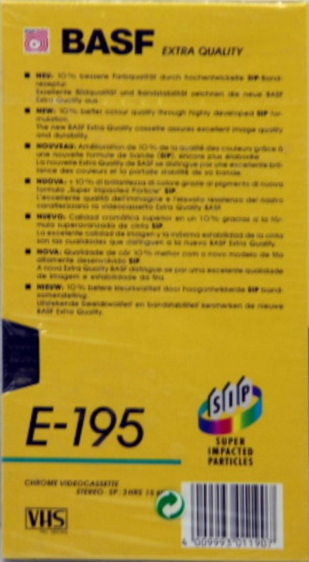 VHS, Video Home System BASF Extra Quality 195 Type II Chrome 1994 Europe