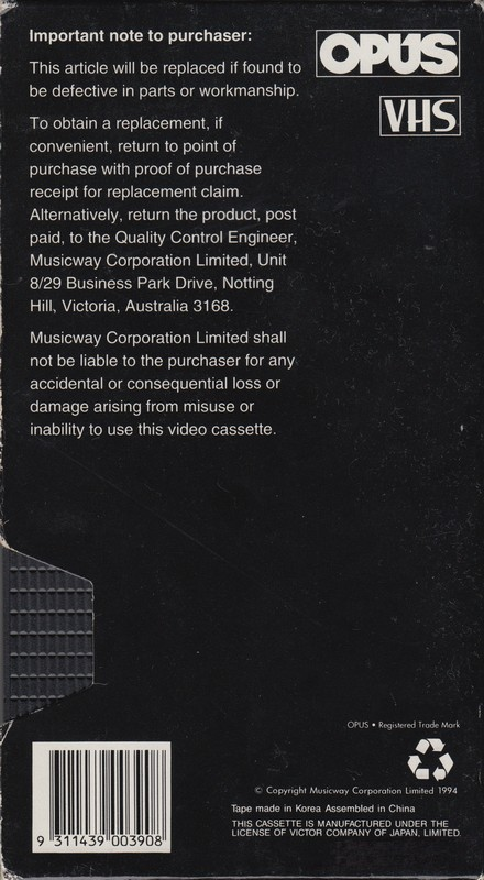 VHS, Video Home System Opus 180 Type I Normal 1993 Australia