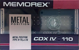 Compact Cassette Memorex CDX IV 110 Type IV Metal 1989 Canada, USA