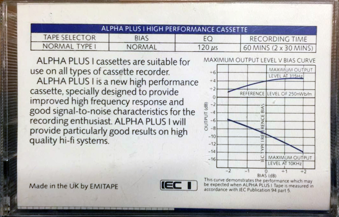 Compact Cassette Woolworths Alpha Plus I 60 Type I Normal UK