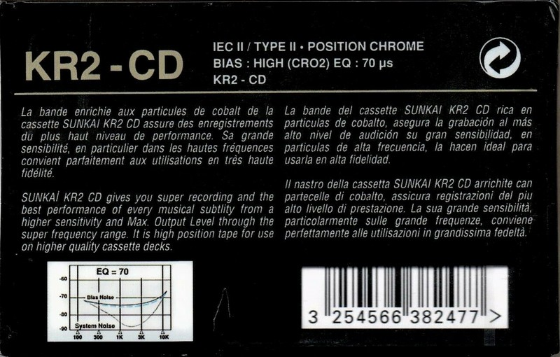 Compact Cassette Sunkai KR2-CD 90 Type II Chrome 1992 Europe