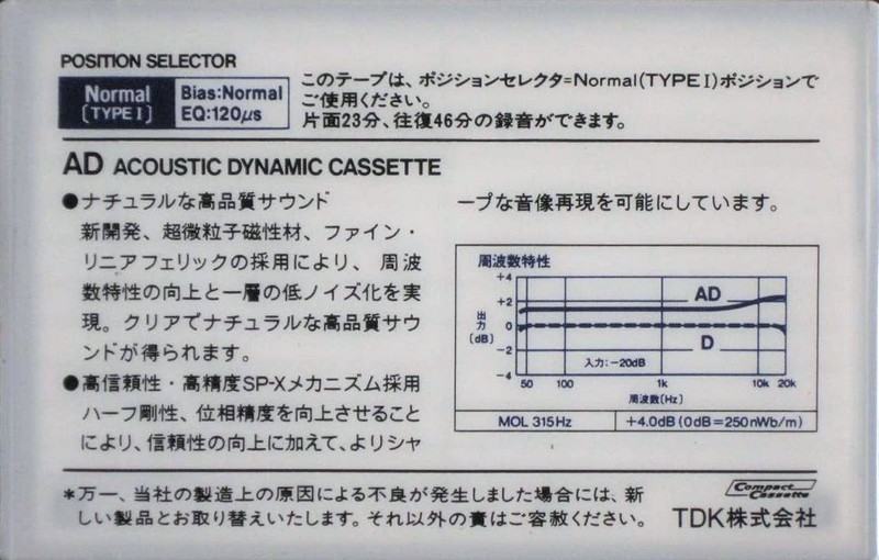 Compact Cassette TDK AD 46 Type I Normal 1984 Japan