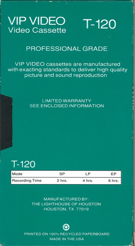 VHS, Video Home System VIP 120 Type I Normal USA