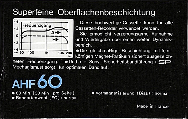 Compact Cassette Sony AHF 60 Type I Normal 1978 Germany
