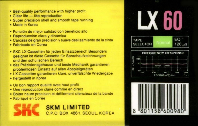 Compact Cassette SKC LX 60 Type I Normal 1989 Europe