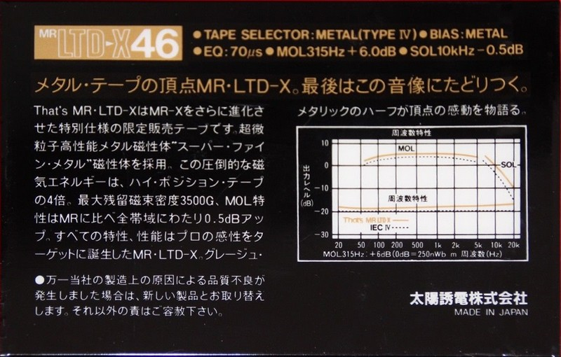 Compact Cassette Thats MR LTD-X 46 Type IV Metal 1986 Japan