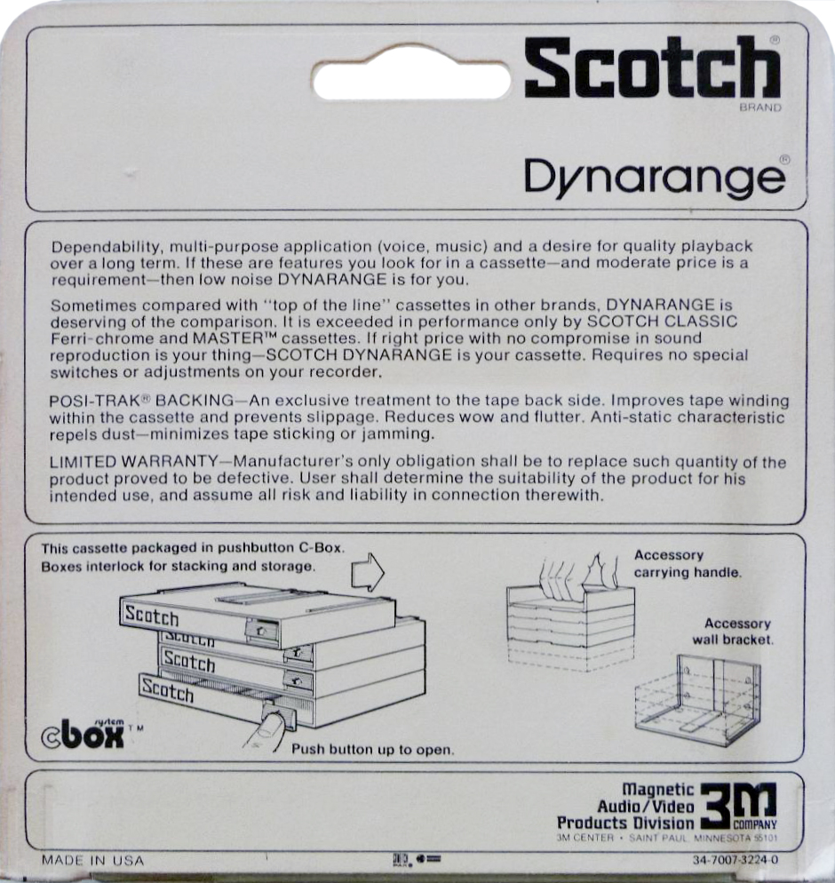 Compact Cassette Scotch Dynarange 90 Type I Normal 1977 USA