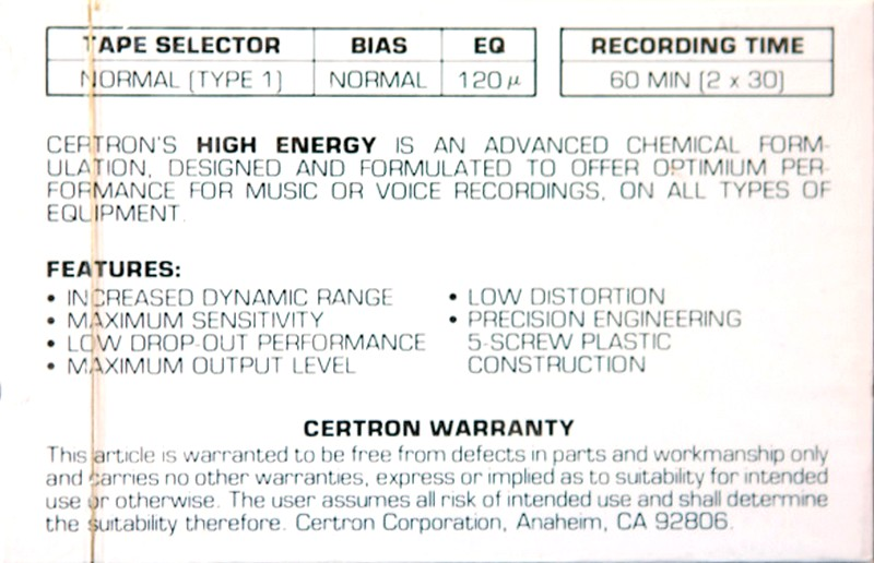 Compact Cassette:  Certron - HE 60