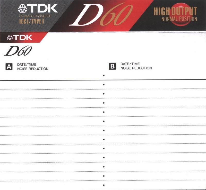 Compact Cassette TDK D 60 Type I Normal 1992 North America
