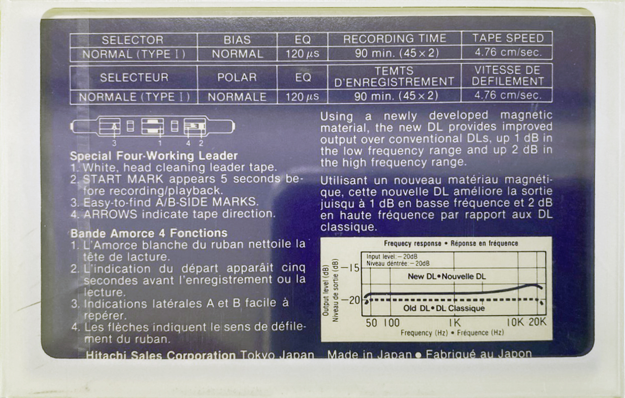 Compact Cassette Hitachi DL 90 Type I Normal 1985 North America