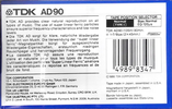 Compact Cassette TDK AD 90 Type I Normal 1986 Australia, Europe
