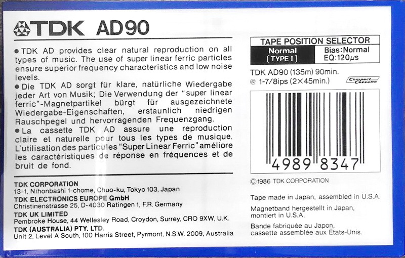 Compact Cassette: TDK  - AD 90