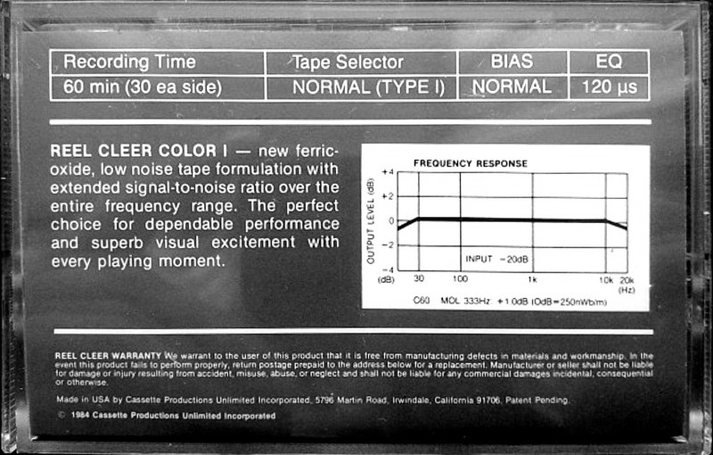 Compact Cassette:  Reel Cleer - Color I 60