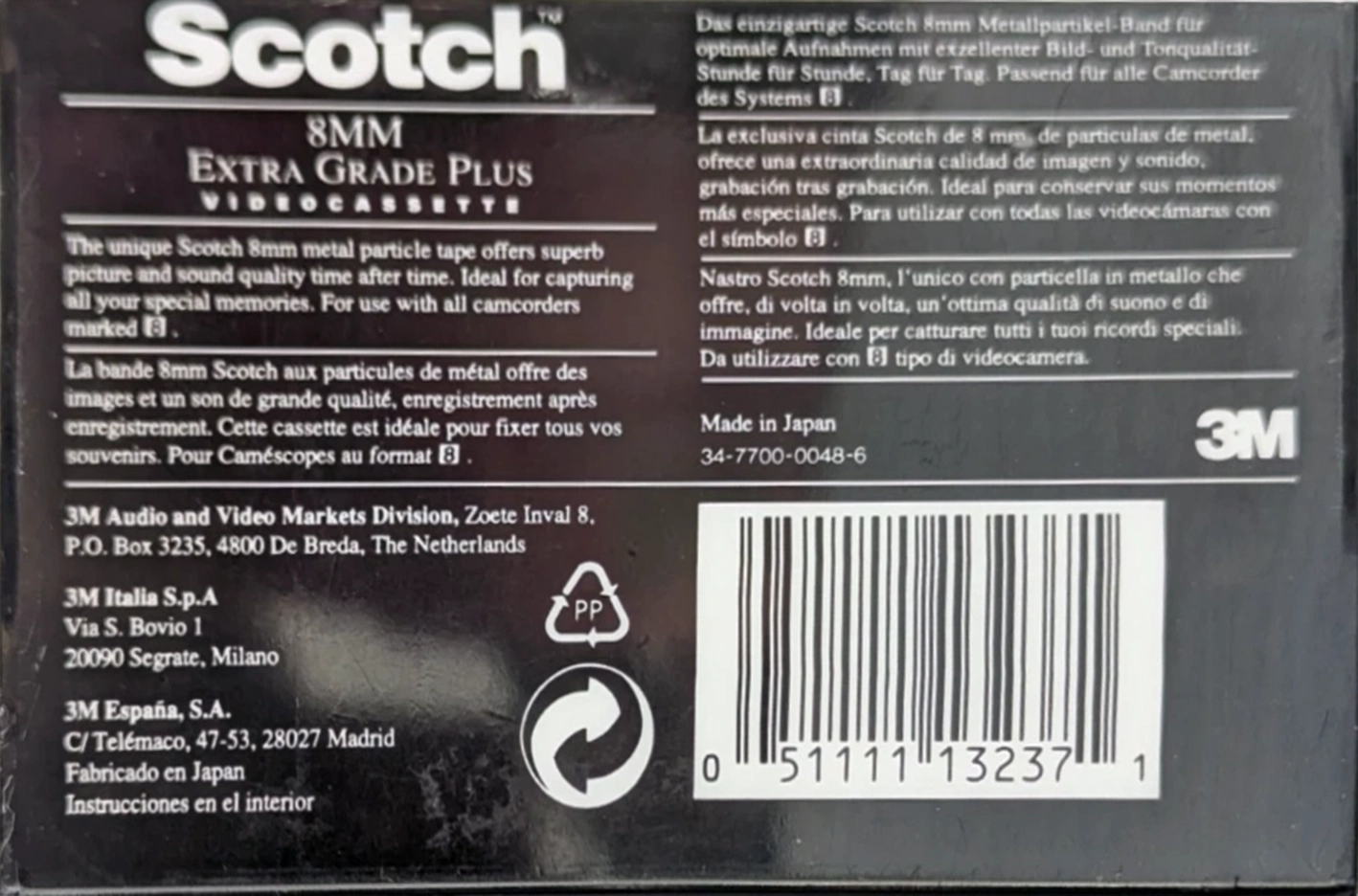 Video8, Hi8, Digital8 Scotch 60 Type IV Metal 1993 North America