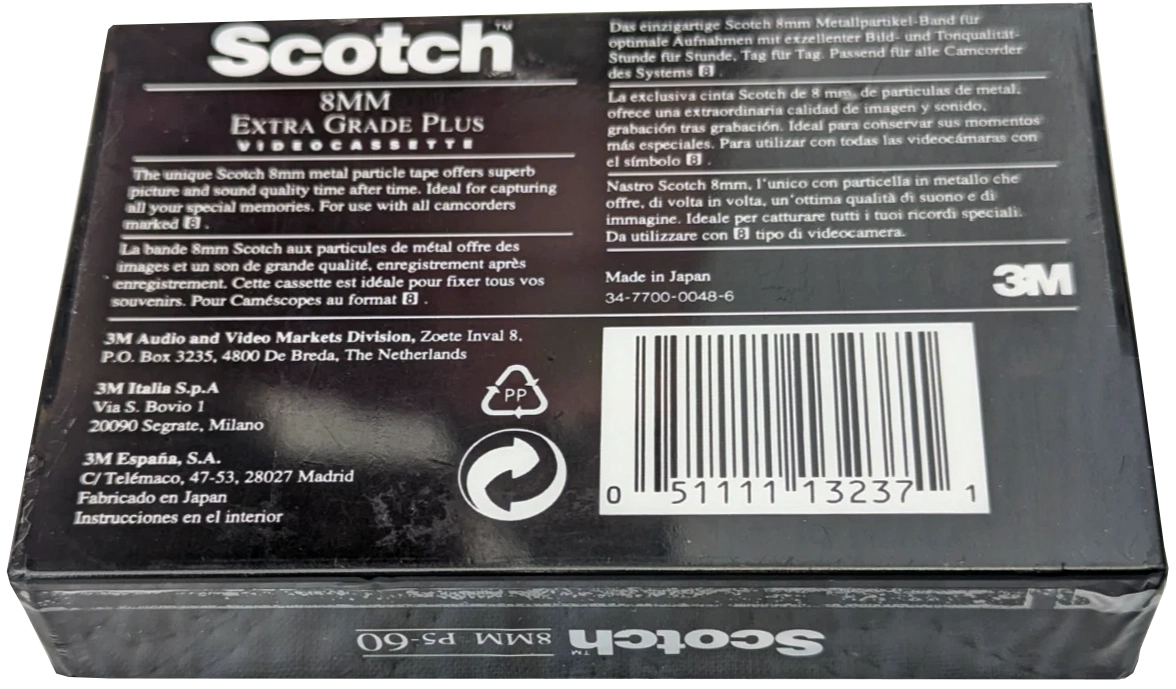Video8, Hi8, Digital8 Scotch 60 Type IV Metal 1993 North America