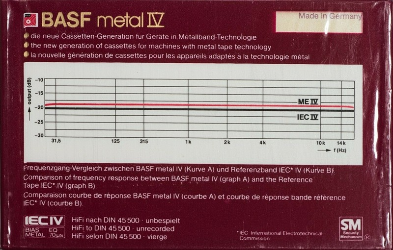 Compact Cassette BASF Metal IV 60 "ME IV" Type IV Metal 1982 Europe