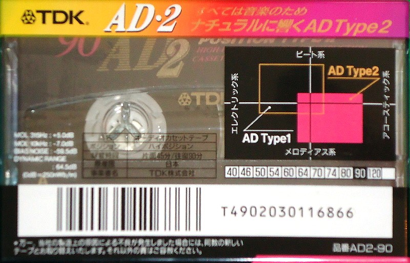 Compact Cassette TDK AD2 90 "AD2-90" Type II Chrome 1995 Japan