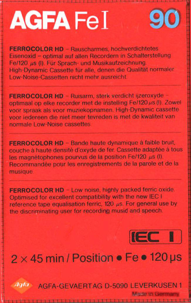 Compact Cassette AGFA Ferrocolor HD 90 Type I Normal 1984 Europe