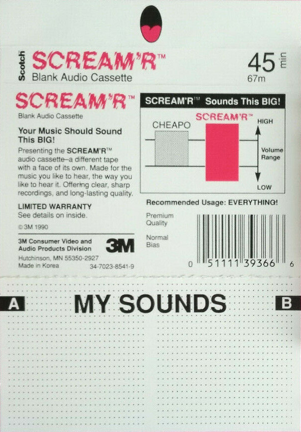 Compact Cassette Scotch Scream`R 45 Type I Normal 1990 North America