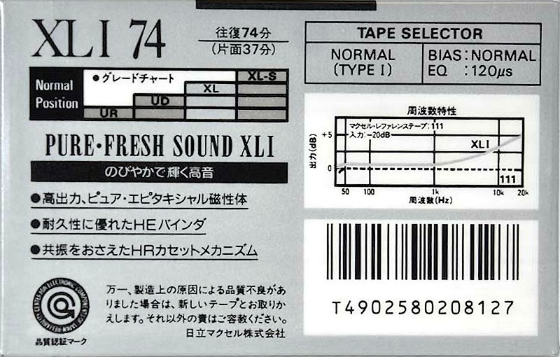 Compact Cassette Maxell XLI 74 Type I Normal 1989 Japan