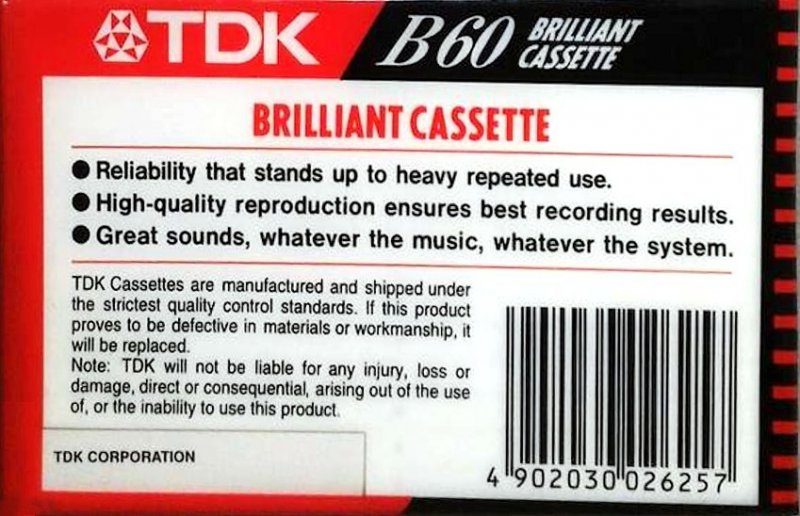 Compact Cassette TDK B 60 Type I Normal 1990