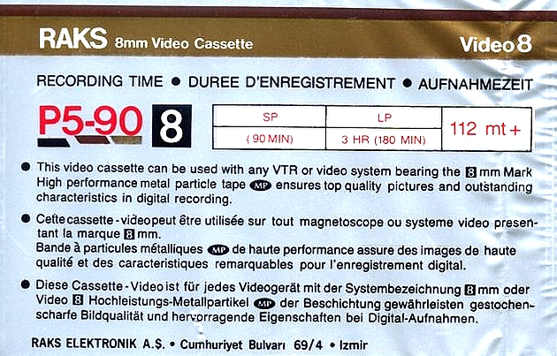 Video8, Hi8, Digital8 RAKS 90 Type IV Metal 1988 Europe