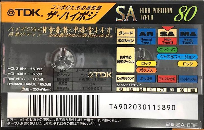 Compact Cassette TDK SA 80 "SA-80F" Type II Chrome 1994 Japan