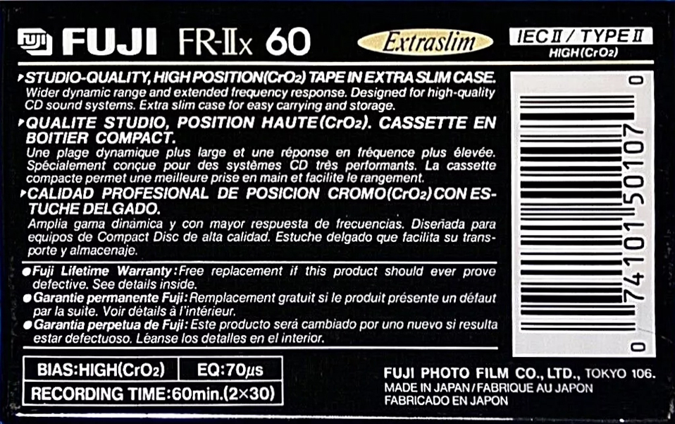 Compact Cassette Fuji FR-IIx 60 Type II Chrome 1990 North America