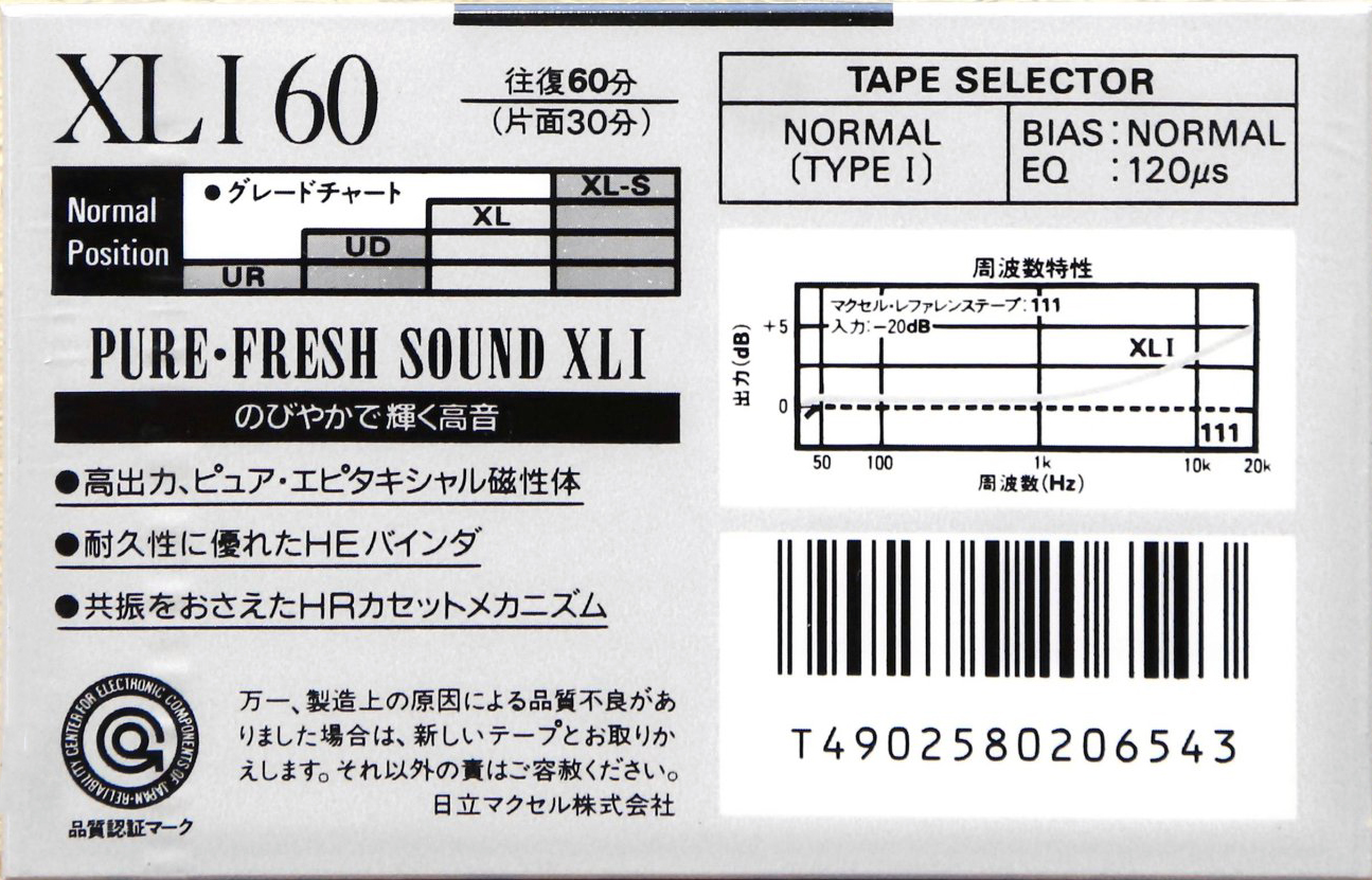 Compact Cassette Maxell XLI 60 Type I Normal 1989 Japan