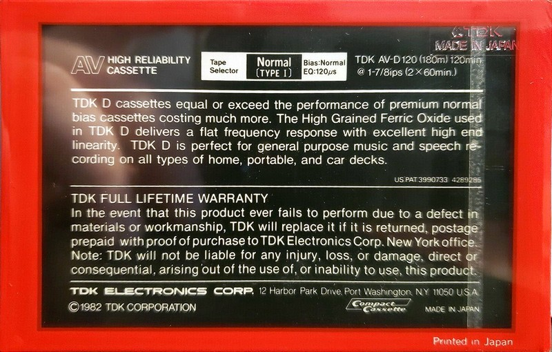 Compact Cassette TDK AV 120 "AV-D120" Type I Normal 1982 USA