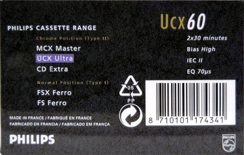 Compact Cassette Philips UCX 60 Type II Chrome 1990 Europe