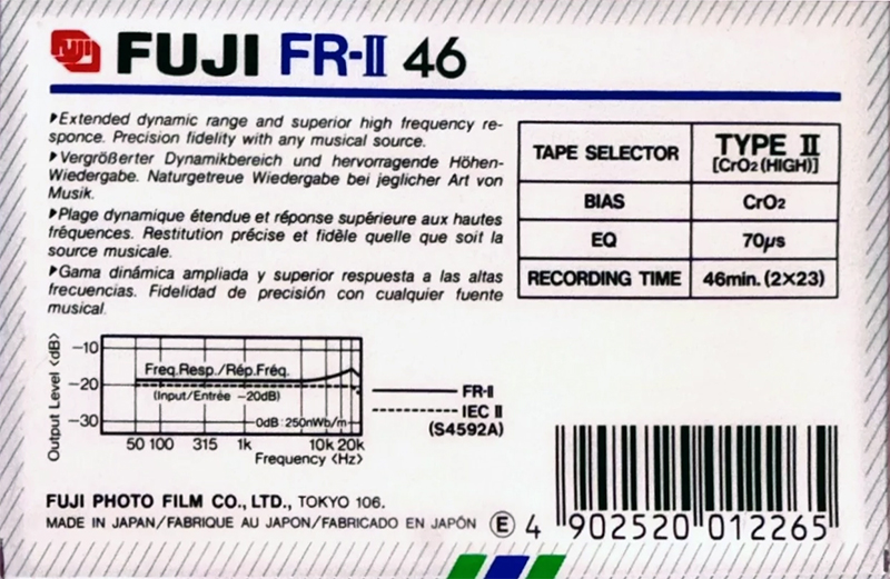 Compact Cassette Fuji FR-II 46 Type II Chrome 1985 Europe