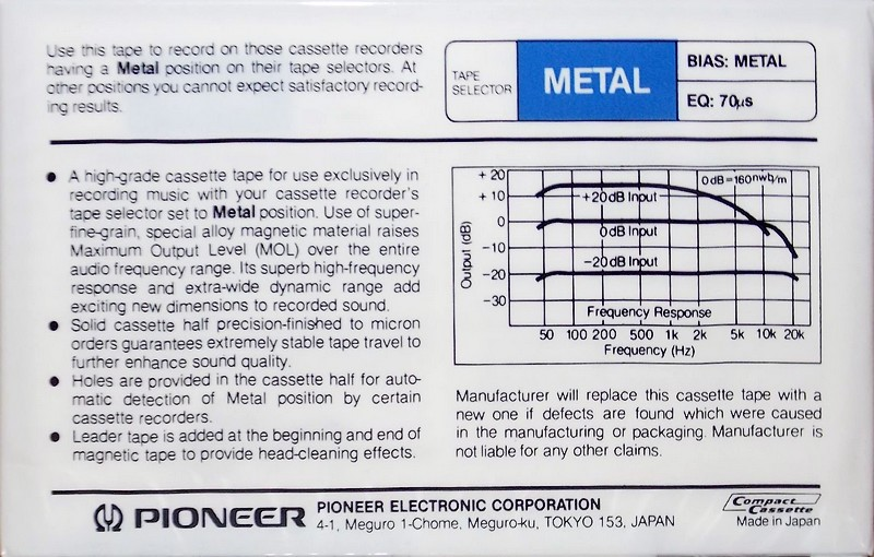 Compact Cassette Pioneer M1 60 Type IV Metal 1981 Japan