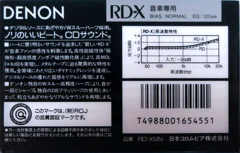 Compact Cassette Denon RD-X 54 "RD-X54N" Type II Chrome 1988 Japan