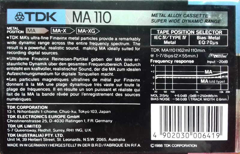 Compact Cassette: TDK  - MA 110