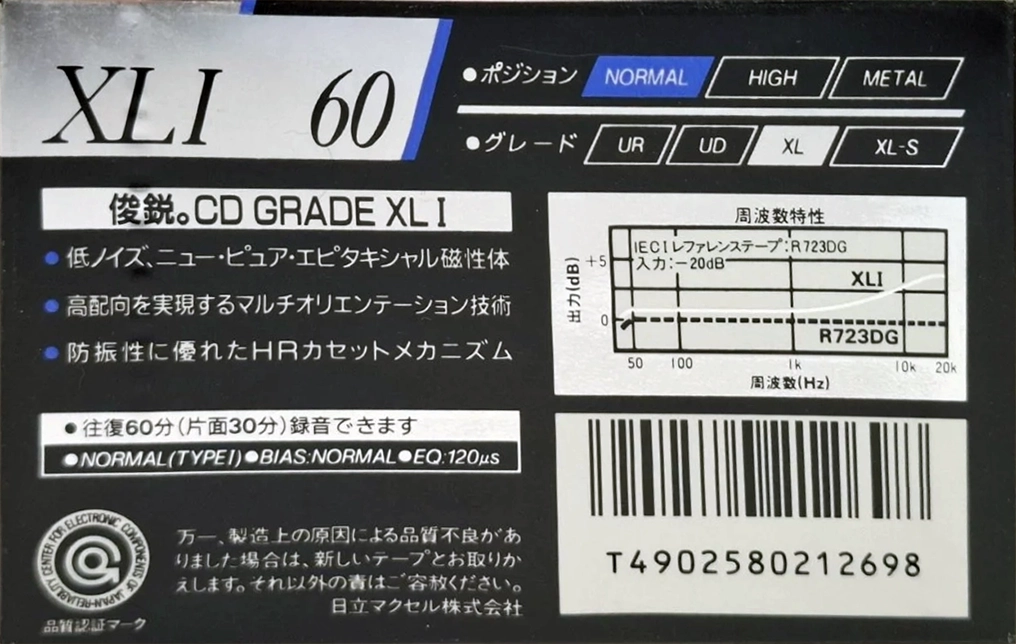 Compact Cassette Maxell XLI 60 Type I Normal 1990 Japan