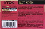 Compact Cassette TDK SD 90 Type II Chrome 1990 North America