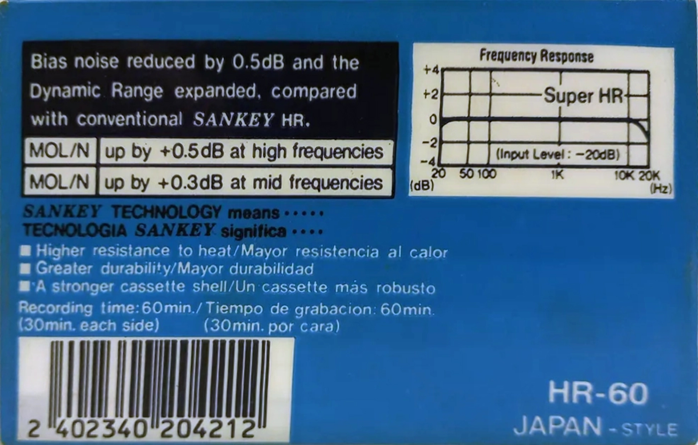 Compact Cassette Sankey HR 60 Type I Normal 1986 Latin America