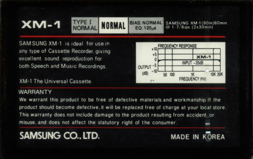Compact Cassette Samsung XM-1 60 Type I Normal 1985 South Korea