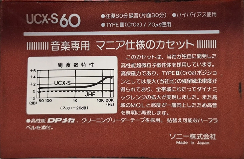 Compact Cassette Sony UCX-S 60 Type II Chrome 1983 Japan