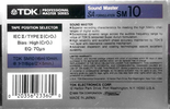 Compact Cassette TDK PRO SM 10 "SM10" Type II Chrome 1989 USA