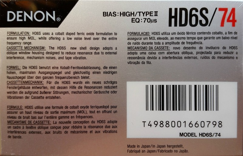 Compact Cassette Denon HD6S 74 Type II Chrome 1990 Europe