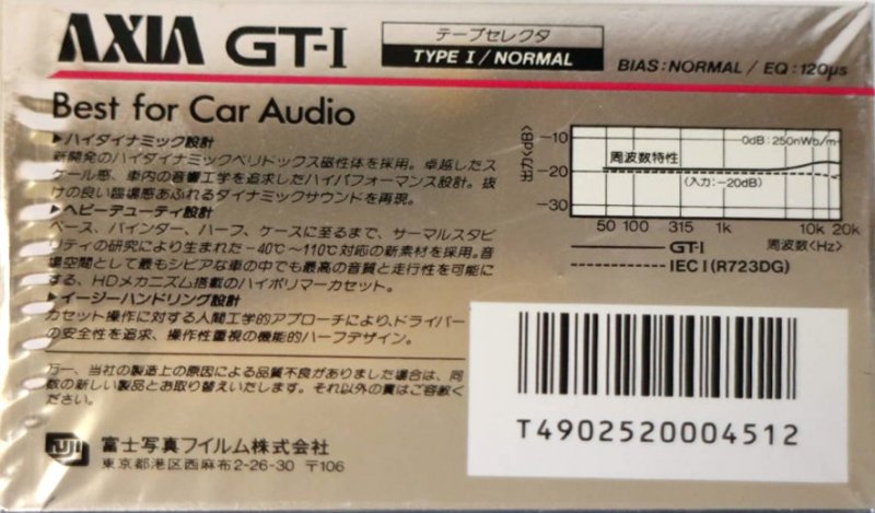 Compact Cassette AXIA GT-I 90 "For Car Audio" Type I Normal 1985 Japan