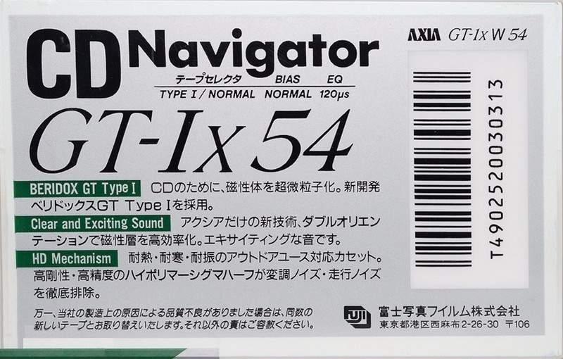 Compact Cassette AXIA GT-Ix 54 "GT-1x W 54" Type I Normal 1989 Japan