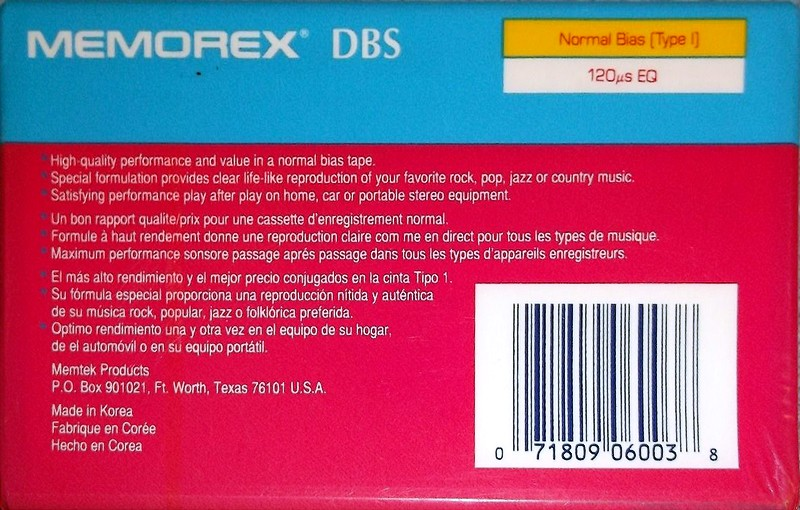 Compact Cassette Memorex dBS 60 Type I Normal 1990 USA
