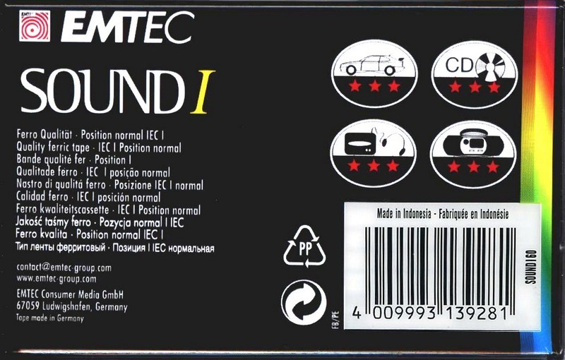 Compact Cassette Emtec Sound I 60 Type I Normal 2004 Worldwide