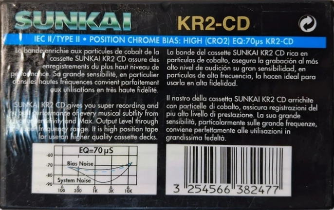 Compact Cassette Sunkai KR2-CD 90 Type II Chrome 1991 Europe
