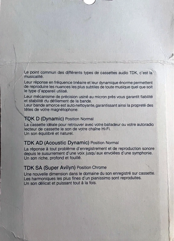 Blister TDK SA 60 Type II Chrome 1983 Europe