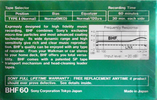 Compact Cassette Sony BHF 60 Type I Normal 1982 USA