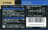 Compact Cassette TDK AD 46 "AD-46K" Type I Normal 1989 Japan